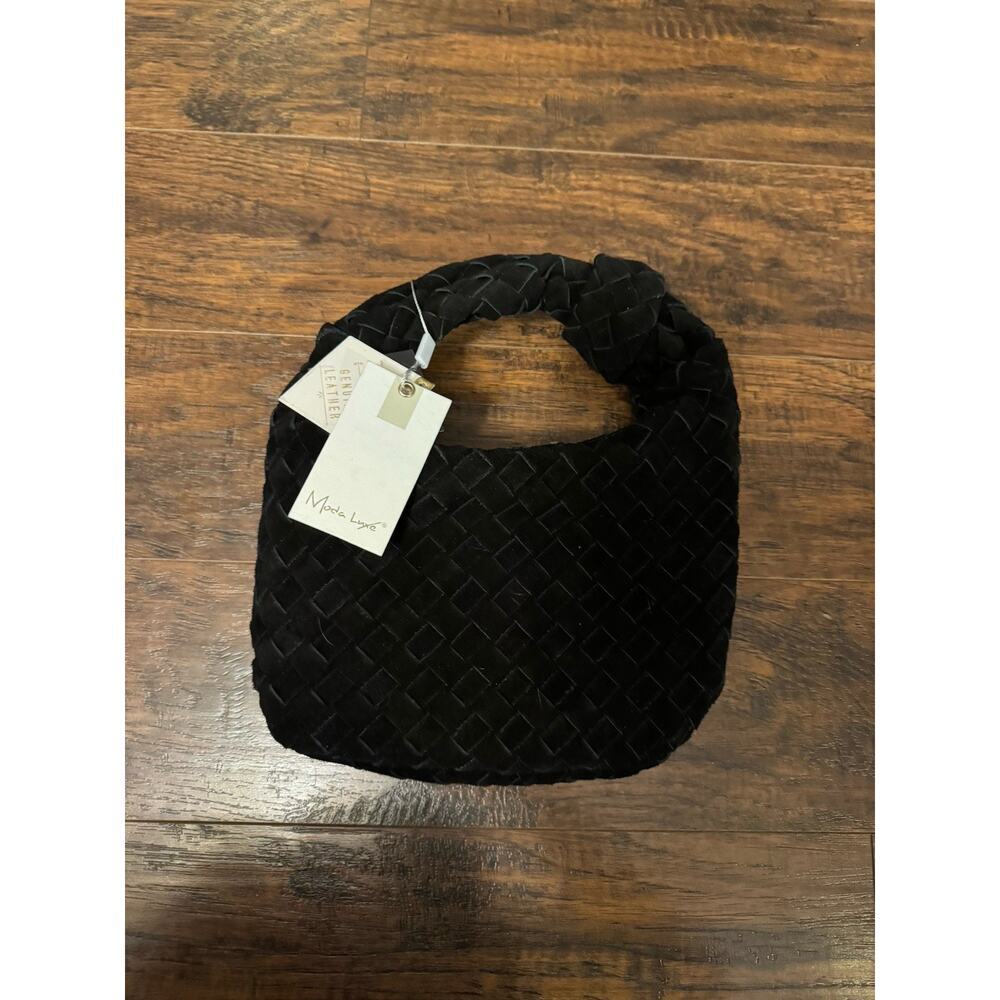 Moda Luxe Women's Woven Genuine Leather Hobo Bag Black